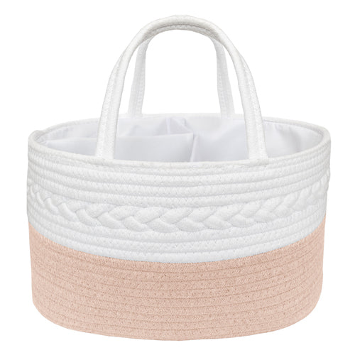 100% Cotton Rope Nappy Caddy - Blush/White