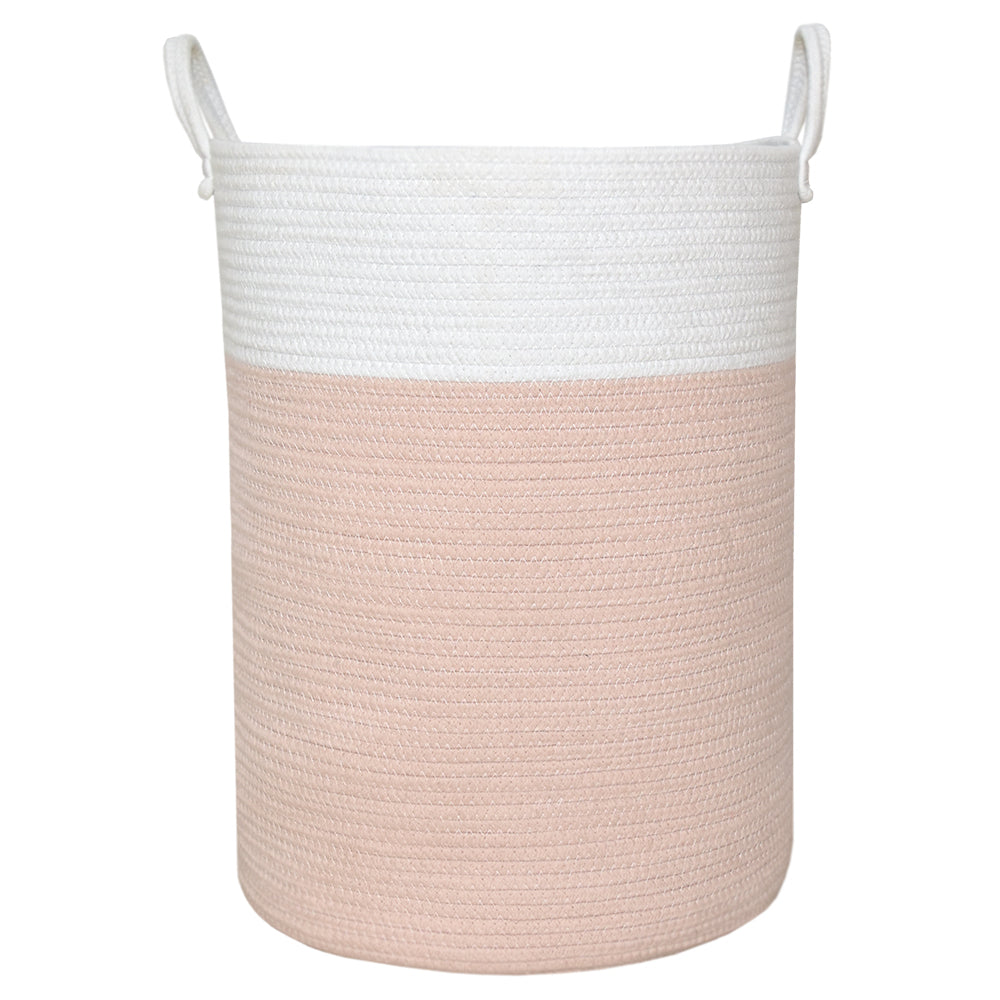 100% Cotton Rope Hamper - Blush/White