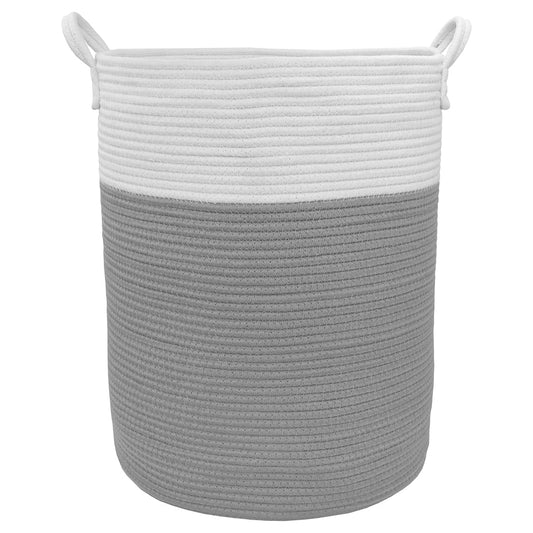 100% Cotton Rope Hamper - Grey/White