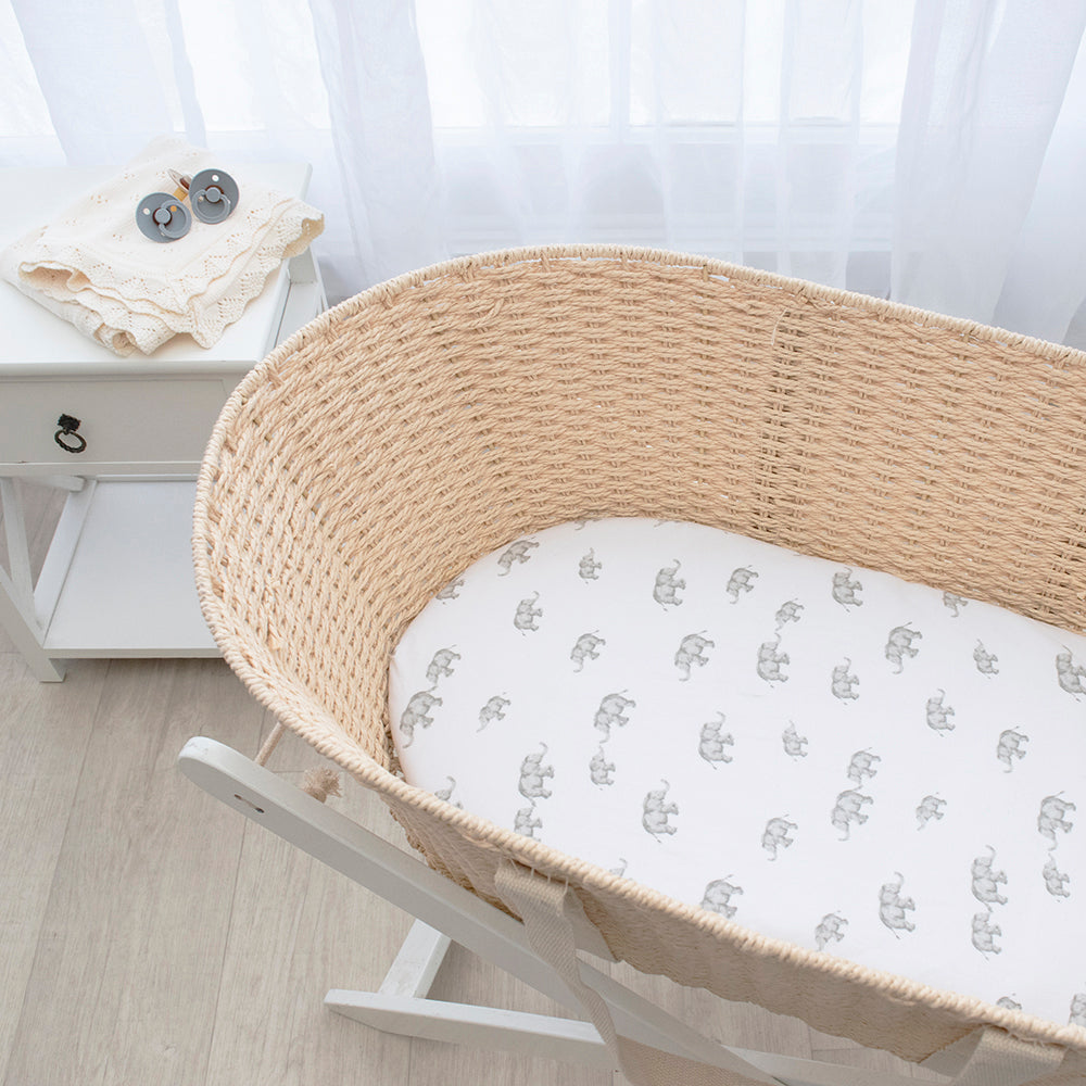 2pk Moses/Pram Jersey Fitted Sheet - Watercolour Elephant