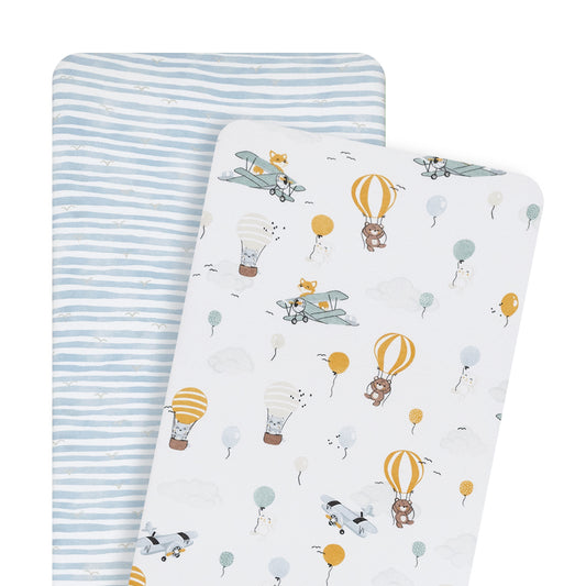2pk Bassinet Fitted Sheets - Up Up & Away