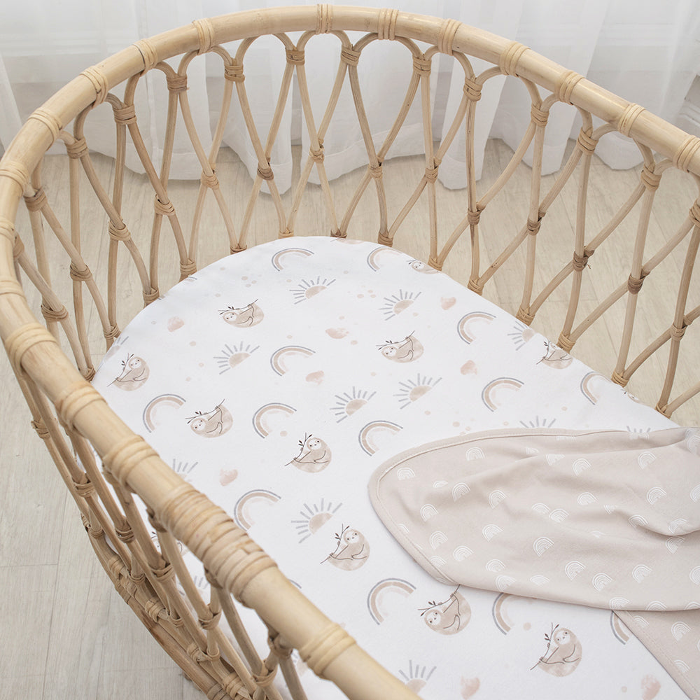 2pk Bassinet Fitted Sheets - Happy Sloth