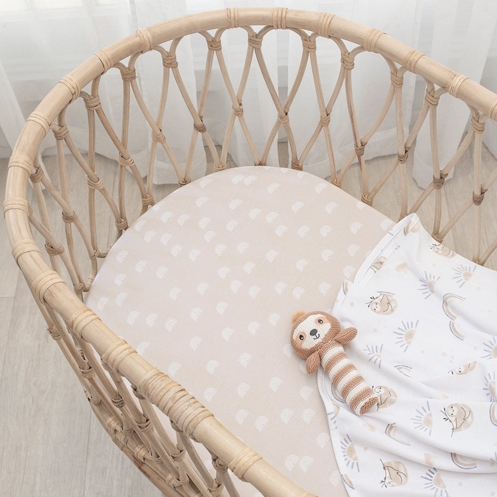2pk Bassinet Fitted Sheets - Happy Sloth