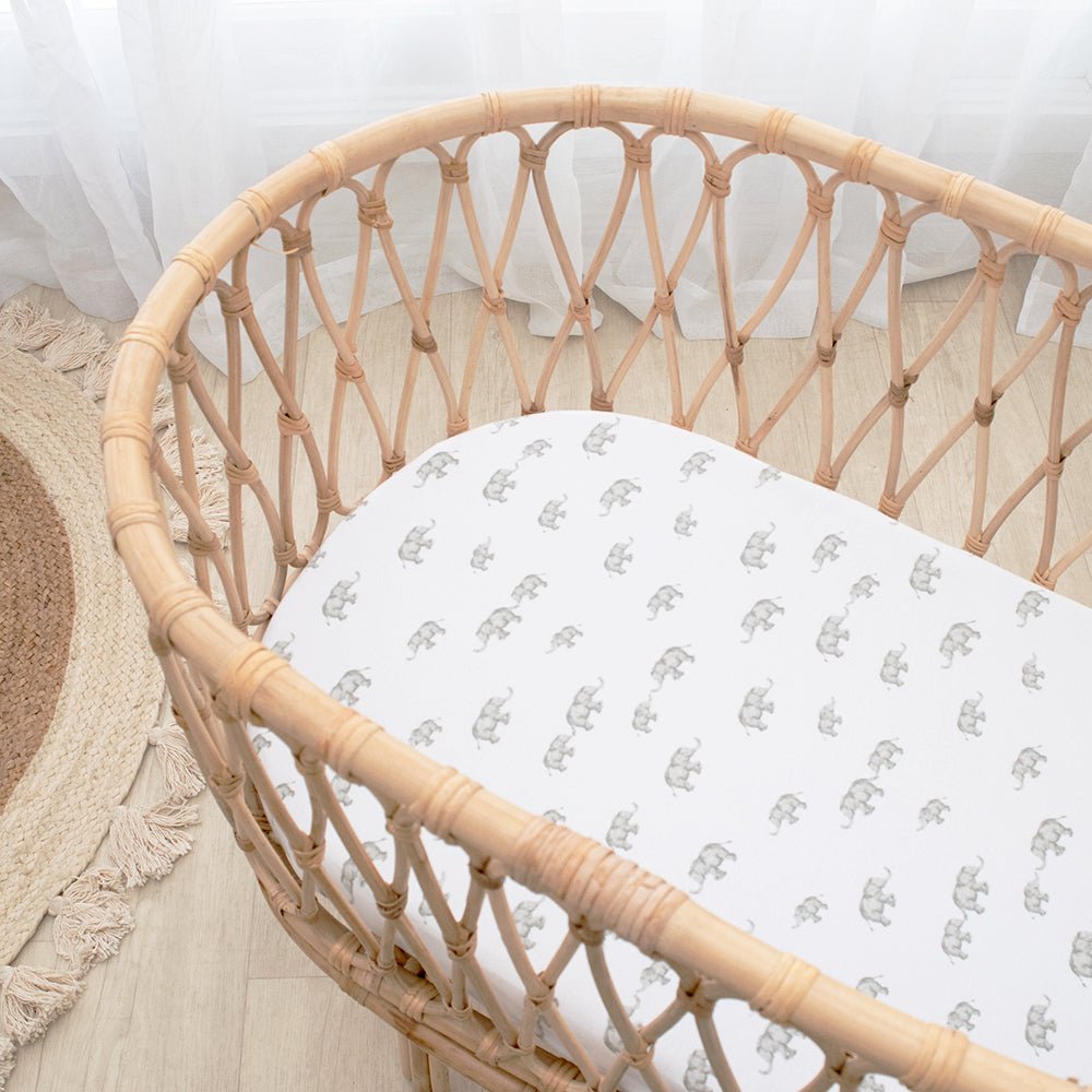 2pk Jersey Bassinet Fitted Sheet - Watercolour Elephant