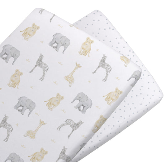 2-pack Jersey Bassinet Fitted Sheets - Savanna Babies/Pitter Patter