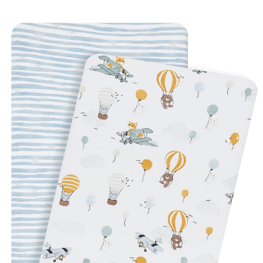 2pk Bedside Bassinet Fitted Sheets - Up Up & Away