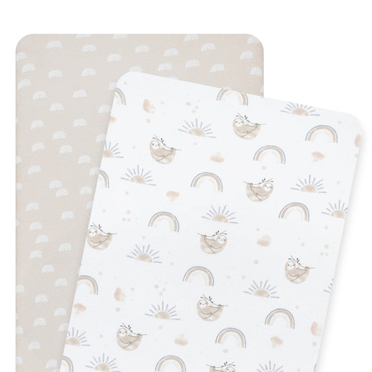 2pk Bedside Bassinet Fitted Sheets - Happy Sloth