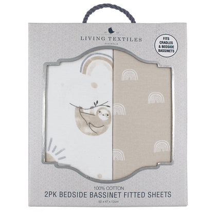 2pk Bedside Bassinet Fitted Sheets - Happy Sloth