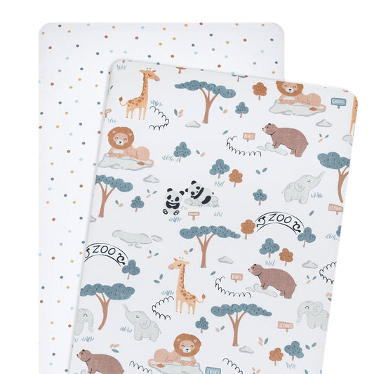 2pk Bedside Bassinet Fitted Sheet - Day at the Zoo