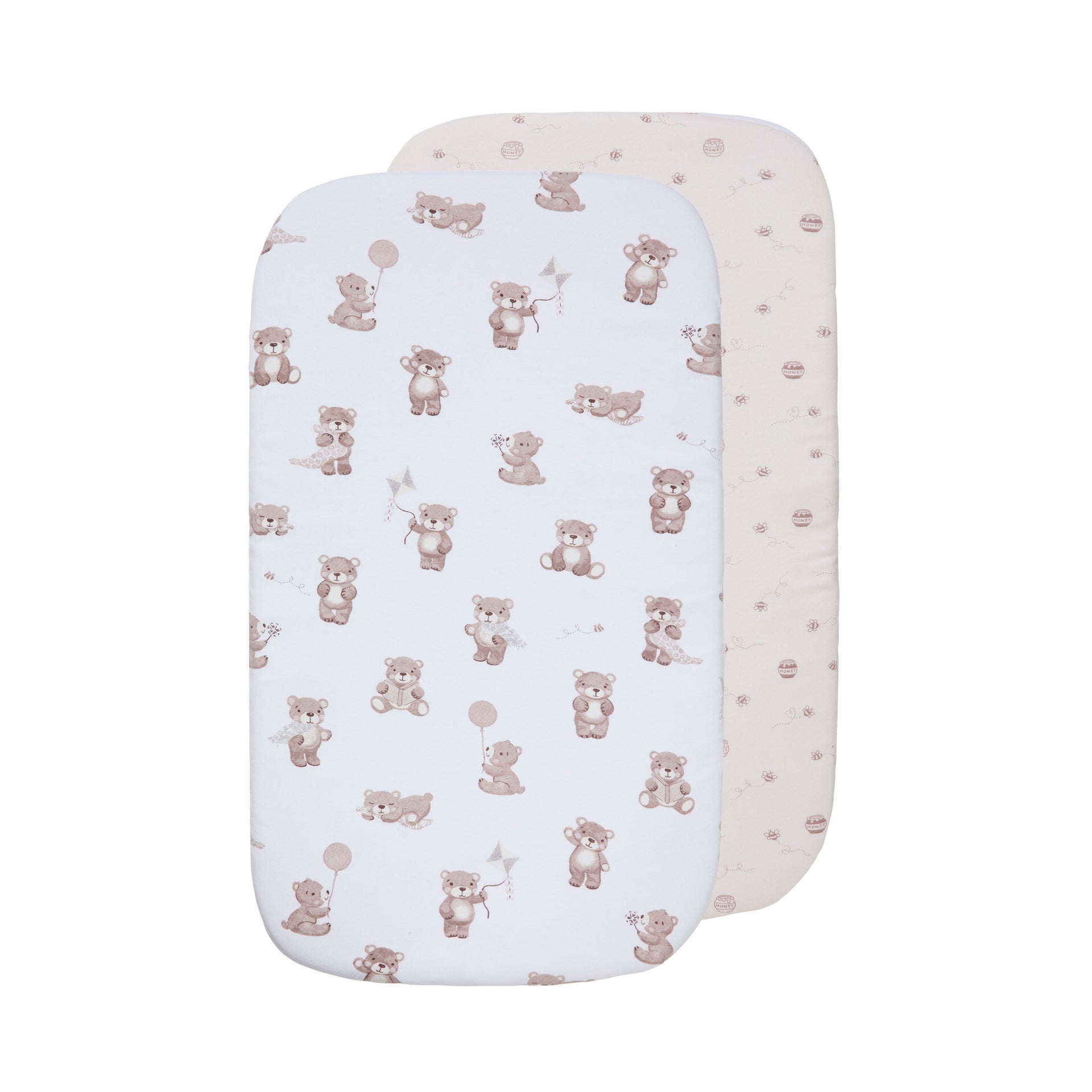 2 Pack Organic Jersey Bedside Sleeper Fitted Sheets- Cuddly Bear