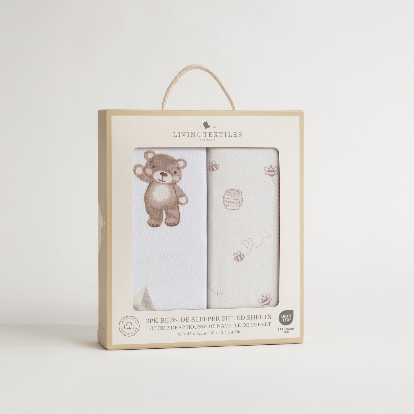 2 Pack Organic Jersey Bedside Sleeper Fitted Sheets- Cuddly Bear