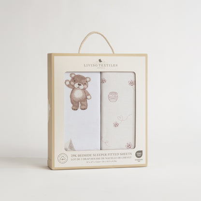 2 Pack Organic Jersey Bedside Sleeper Fitted Sheets- Cuddly Bear