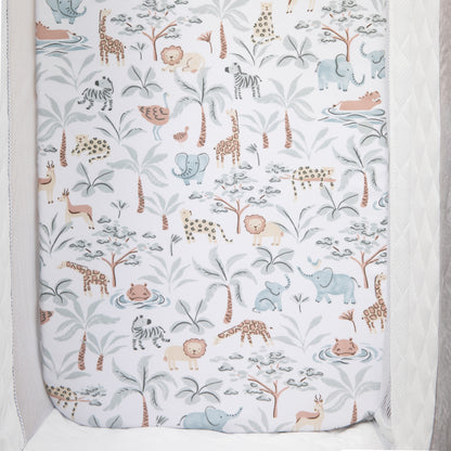 2 Pack Organic Jersey Bedside Sleeper Fitted Sheets- Wild Safari