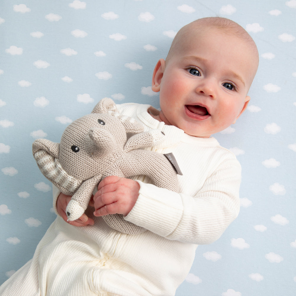Knitted Ring Rattle - Mason the Elephant