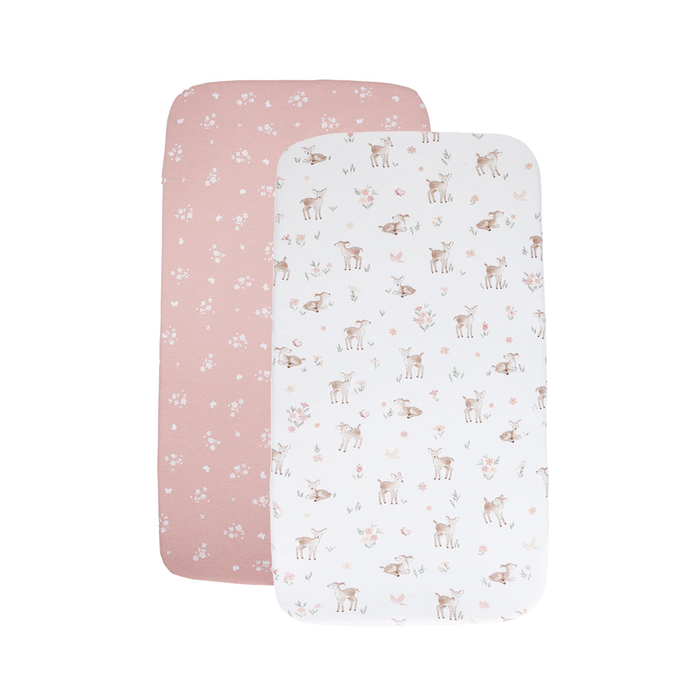 2 Pack Organic Bedside Sleeper Fitted Sheet - Fawn Fables