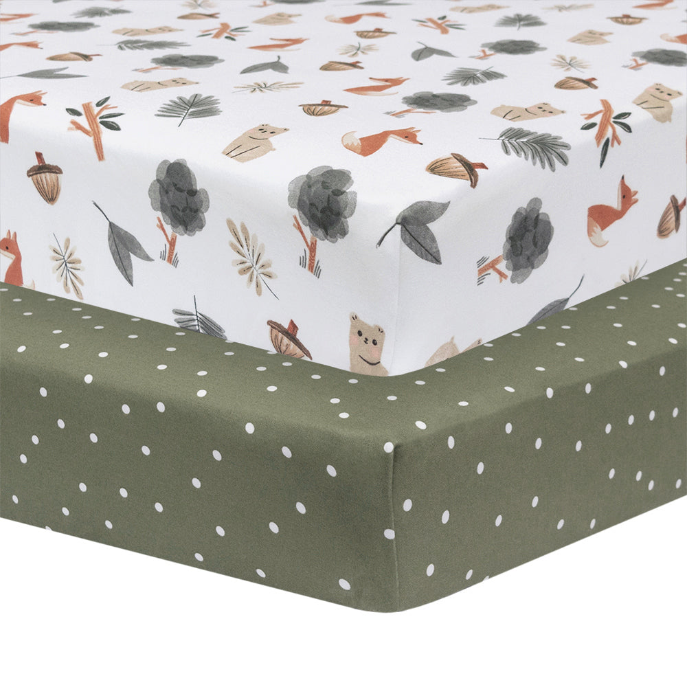 2 Pack Cot Fitted Sheets - Forest Retreat