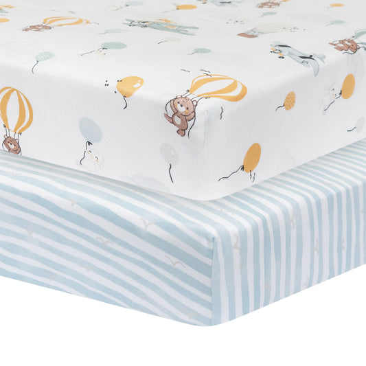 2pk Cot Fitted Sheets - Up Up & Away
