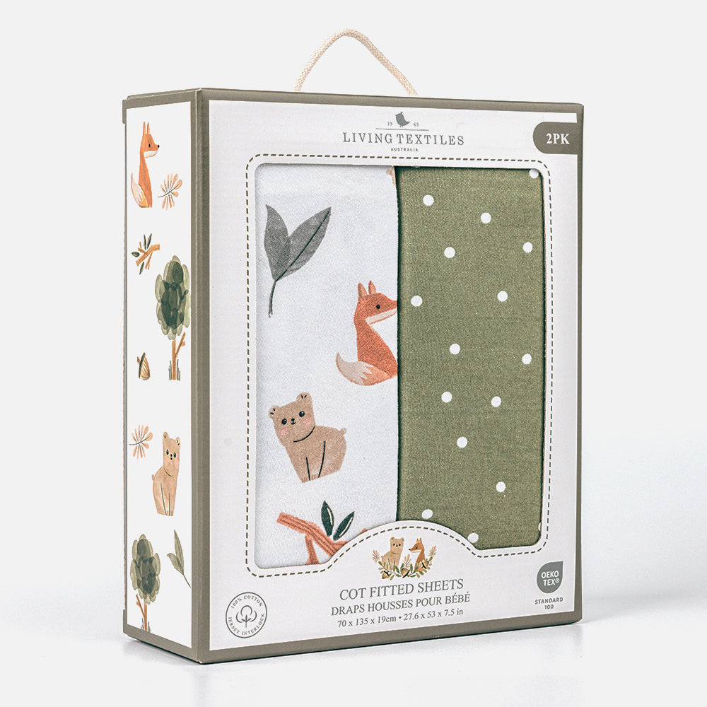 2 Pack Cot Fitted Sheets - Forest Retreat