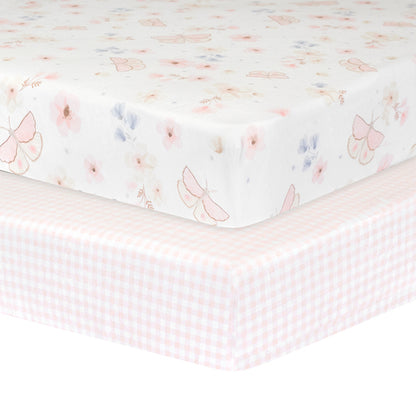 2pk Cot Fitted Sheets - Butterfly Garden