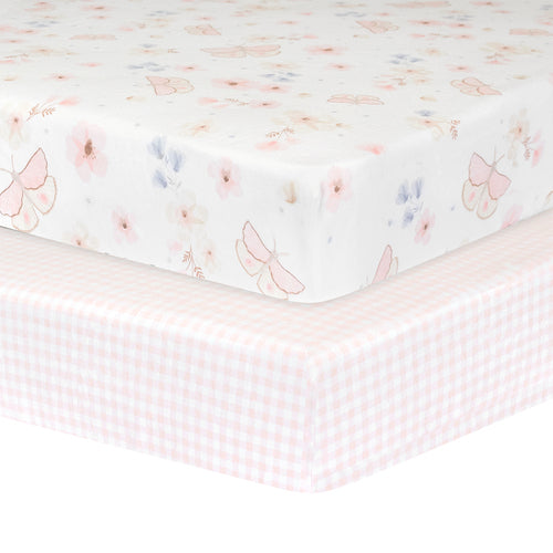 2pk Cot Fitted Sheets - Butterfly Garden