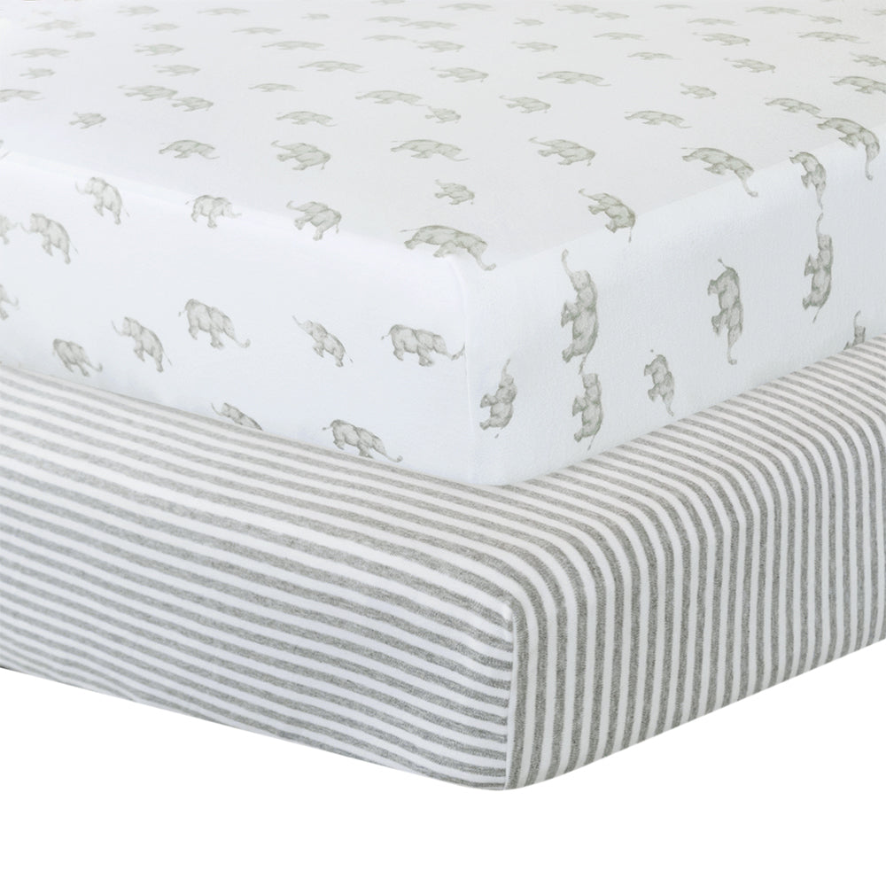 2pk Jersey Cot Fitted Sheet - Elephant