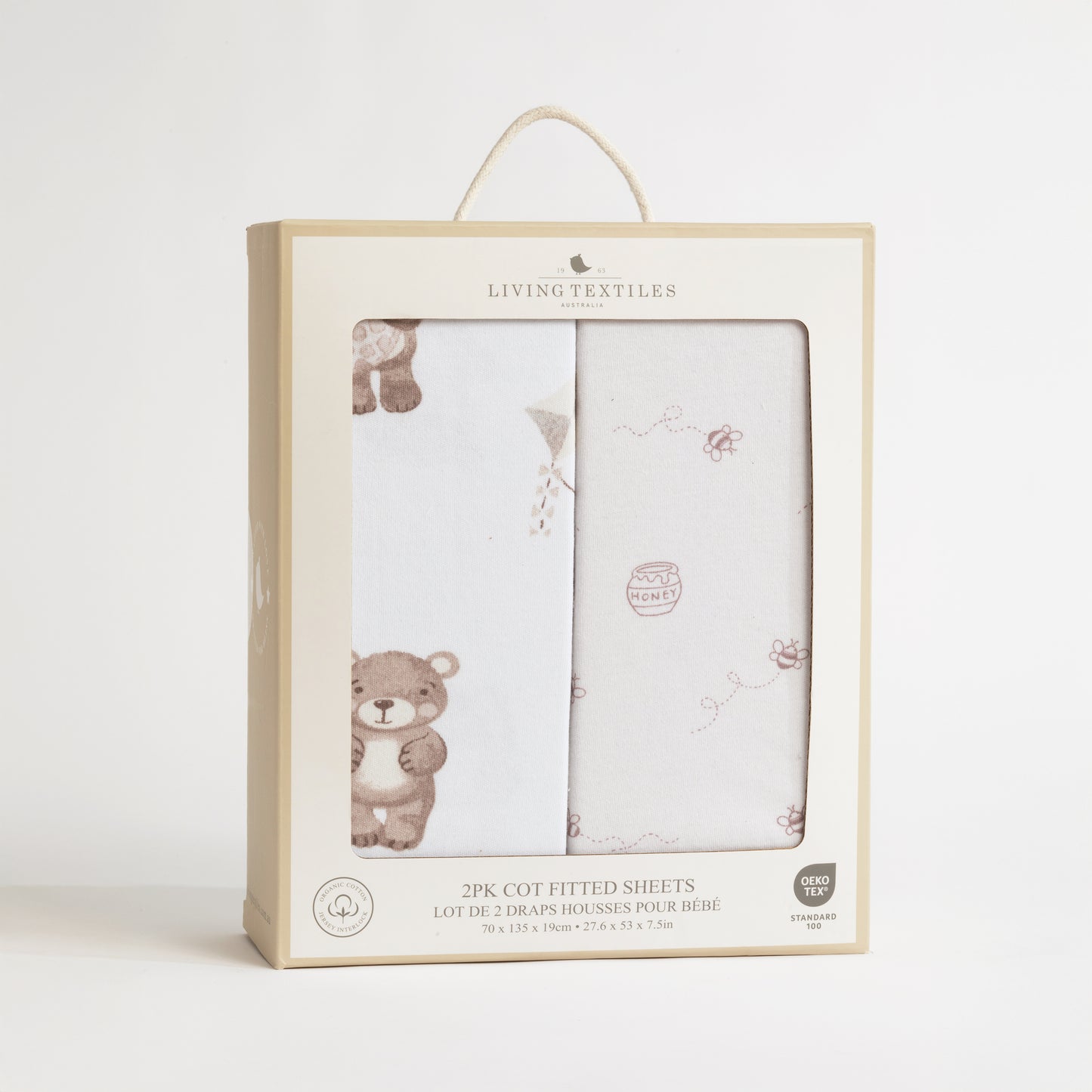 2 Pack Organic Jersey Cot Fitted Sheets - Cuddly Bear