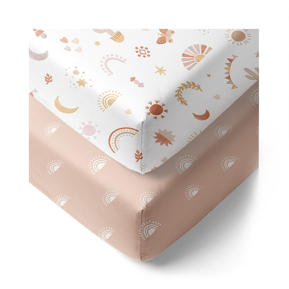 2 Pack Organic Jersey Cot Fitted Sheets - Bohemian Bliss