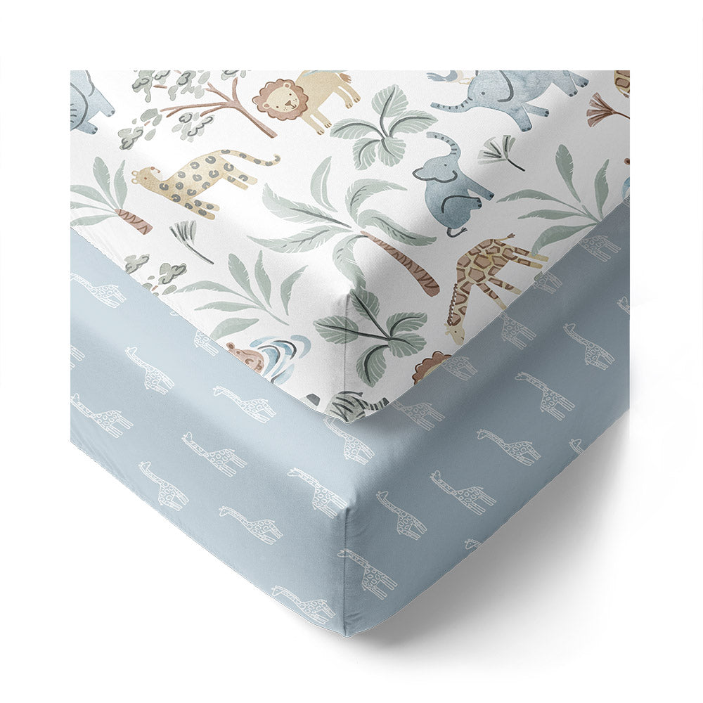 2 Pack Organic Jersey Cot Fitted Sheets - Wild Safari