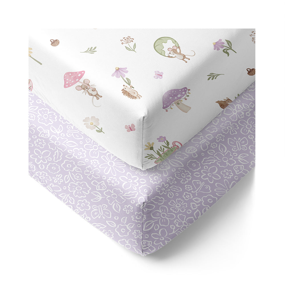Organic Cot Fitted Sheet 2 Pack - Whimsical Wonderland