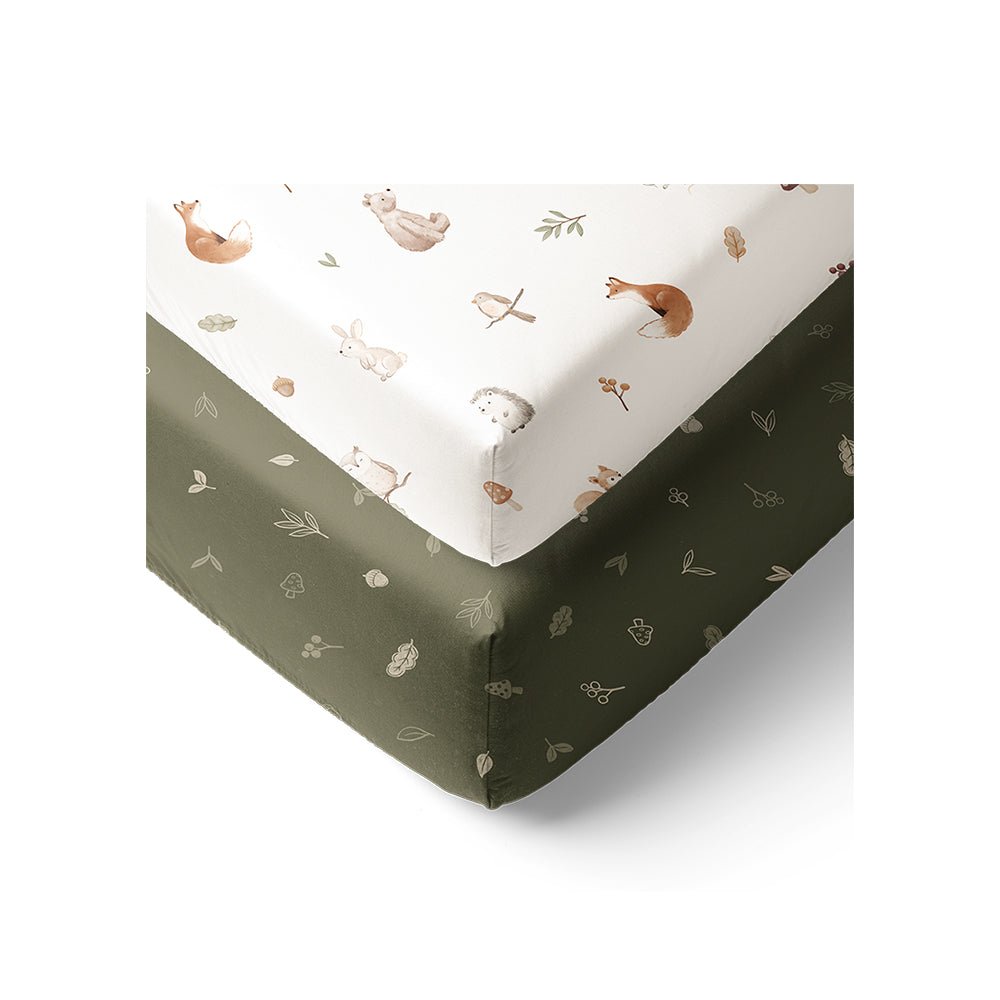 2 Pack Organic Cot Fitted Sheet - Fox & Friends