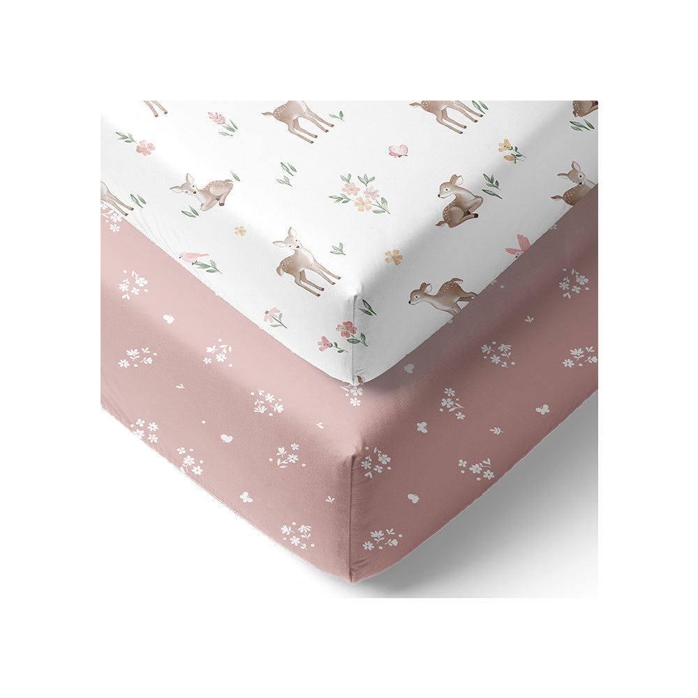 2 Pack Organic Cot Fitted Sheet - Fawn Fables