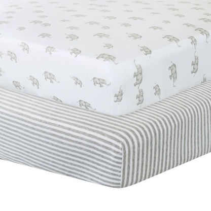 2pk Jersey Compact Cot Fitted Sheet - Elephant