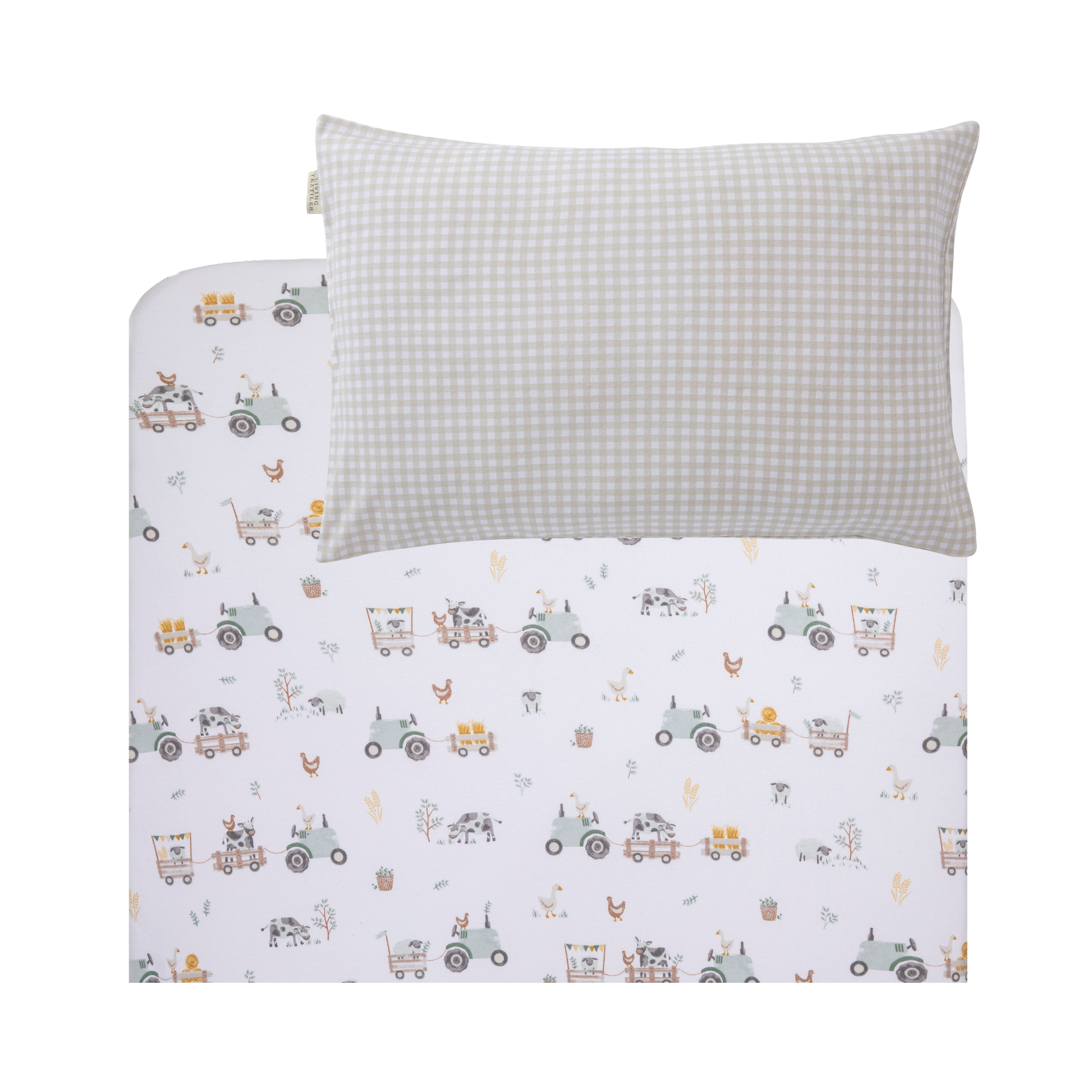 1 Pack Organic Jersey Port-a-Cot Sheet & Pillow Case Set- Tractor Ride