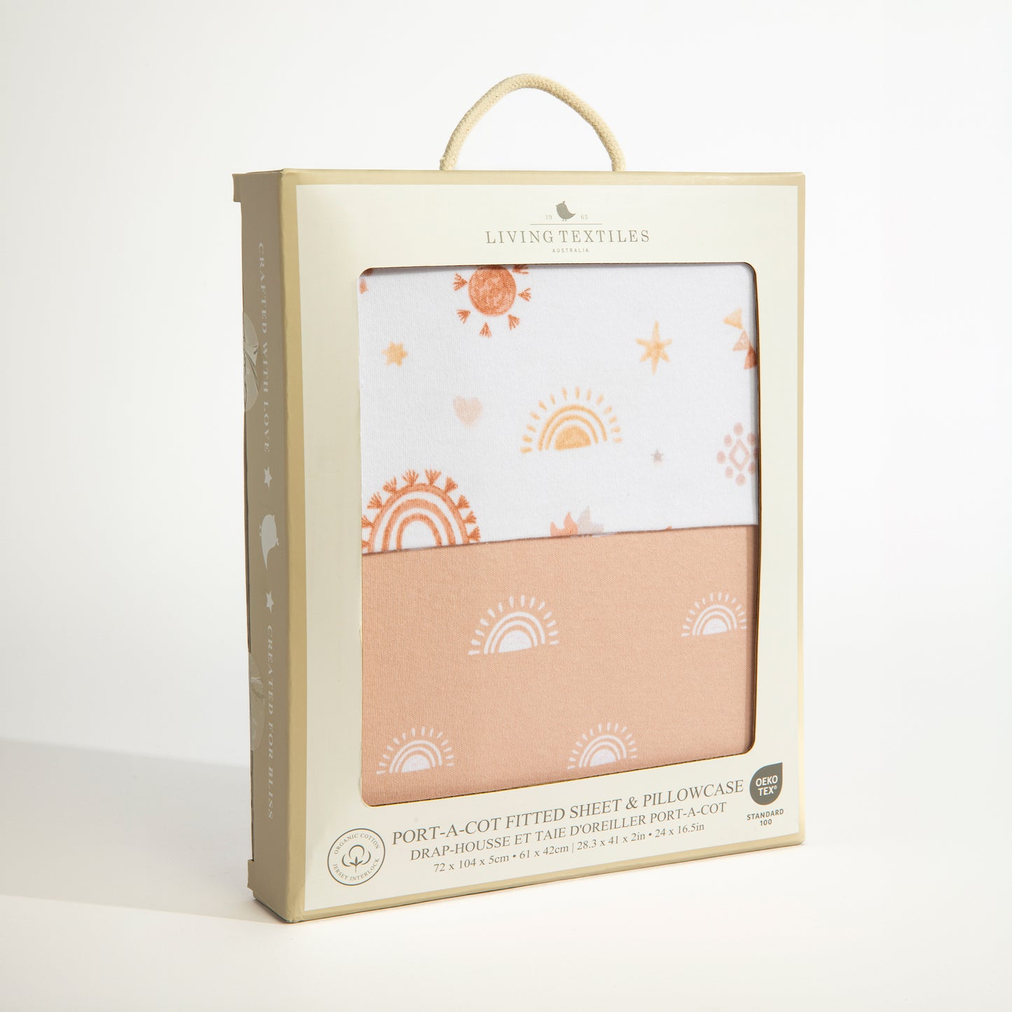 1 Pack Organic Jersey Port-a-Cot Sheet & Pillow Case Set - Bohemian Bliss