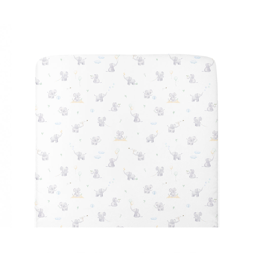 Organic Port-a-Cot Fitted Sheet - Elephant Playtime