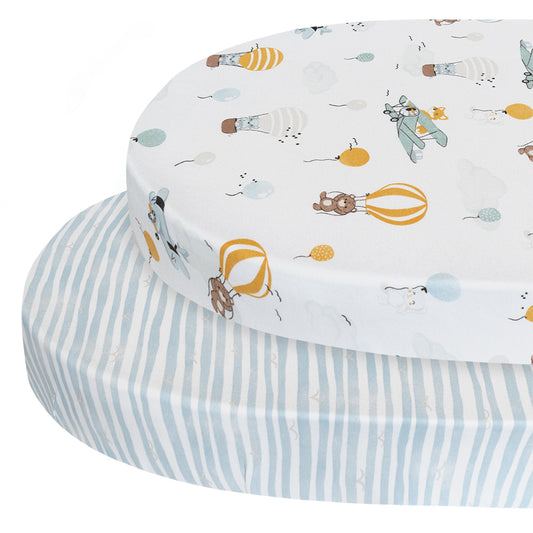 2pk Oval Cot Fitted Sheets - Up Up & Away