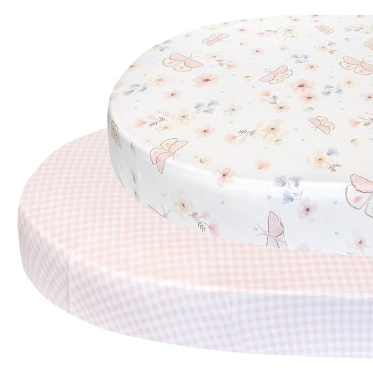 2pk Oval Cot Fitted Sheets - Butterfly Garden