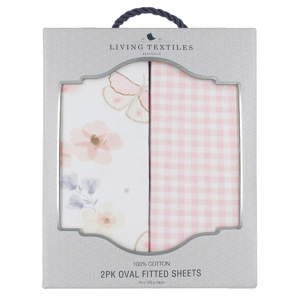 2pk Oval Cot Fitted Sheets - Butterfly Garden