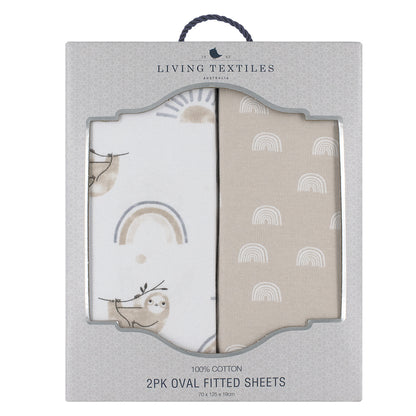 2pk Oval Cot Fitted Sheets - Happy Sloth