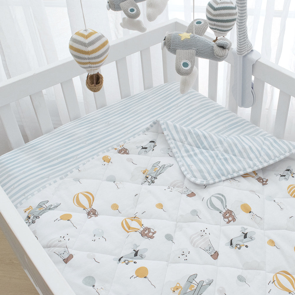 Reversible Quilted Cot Comforter - Up Up & Away