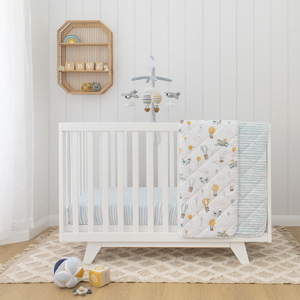 Reversible Quilted Cot Comforter - Up Up & Away
