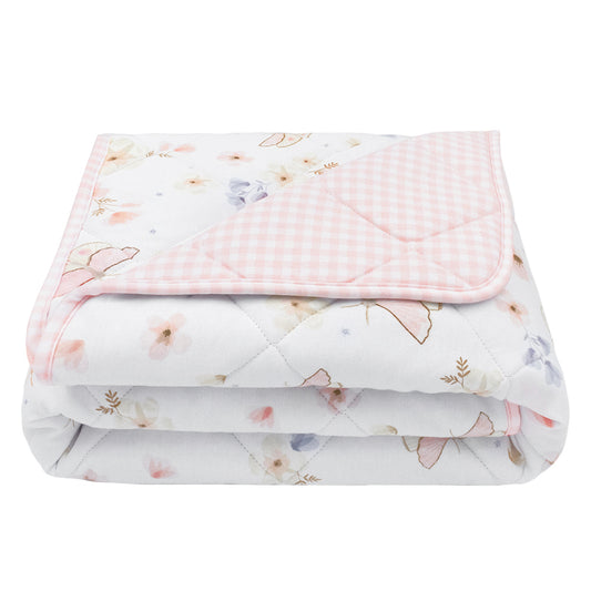 Reversible Quilted Cot Comforter - Butterfly Garden