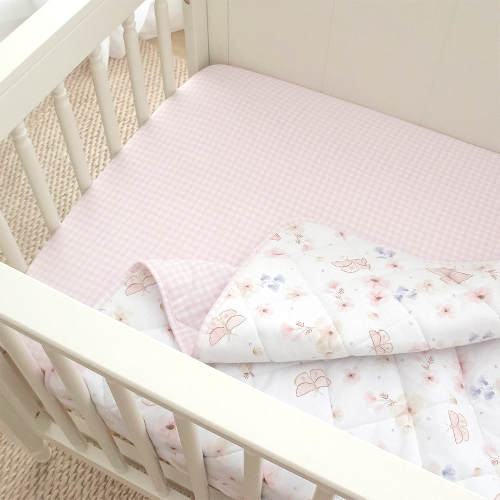 Reversible Quilted Cot Comforter - Butterfly Garden
