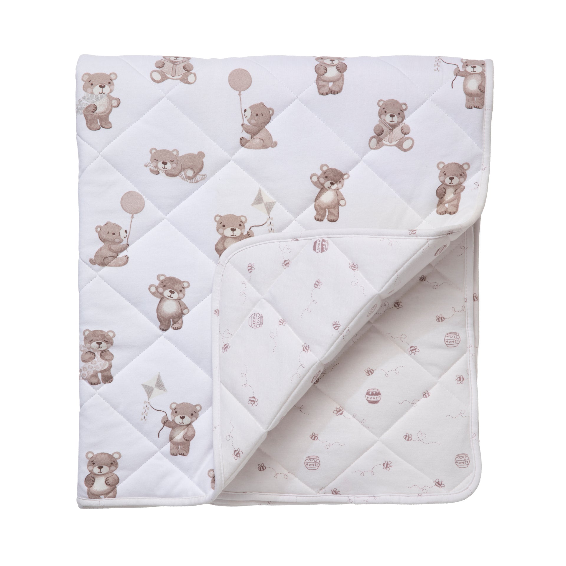 Reversible Organic Jersey Quilted Cot Comforter - Cuddly Bear