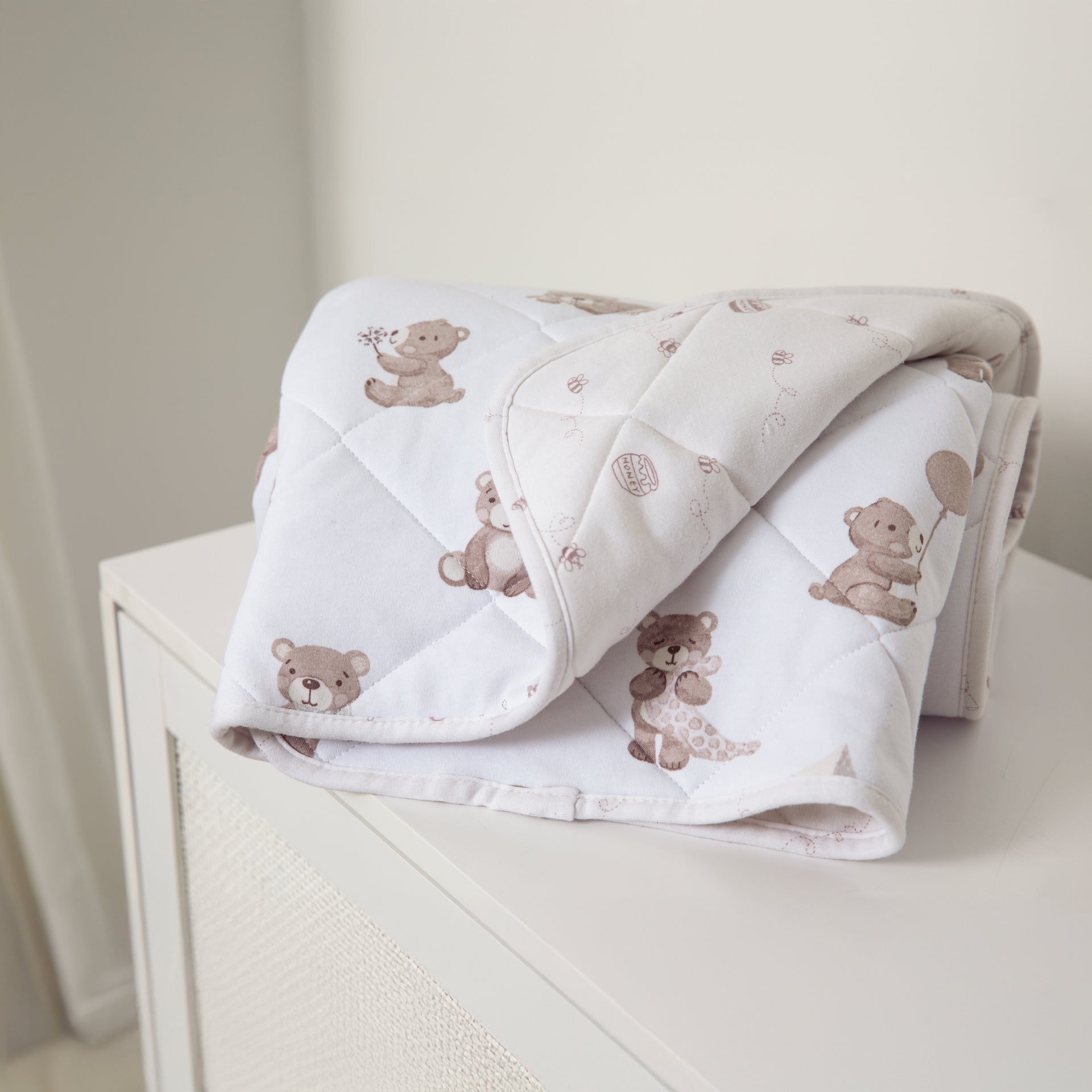 Reversible Organic Jersey Quilted Cot Comforter - Cuddly Bear