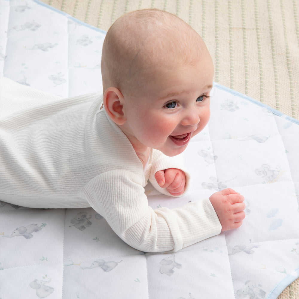 Reversible Quilted Cot Comforter - Elephant Playtime