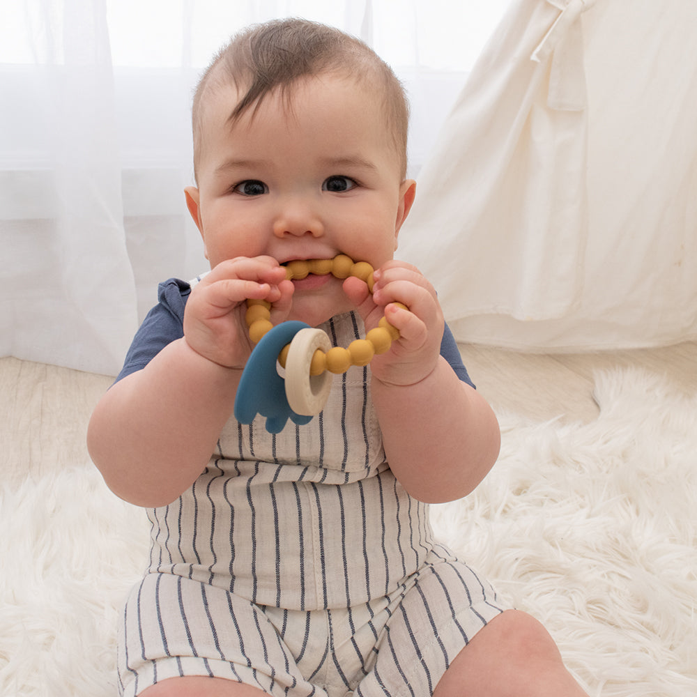 Silicone Elephant Teether Ring - Steel Blue