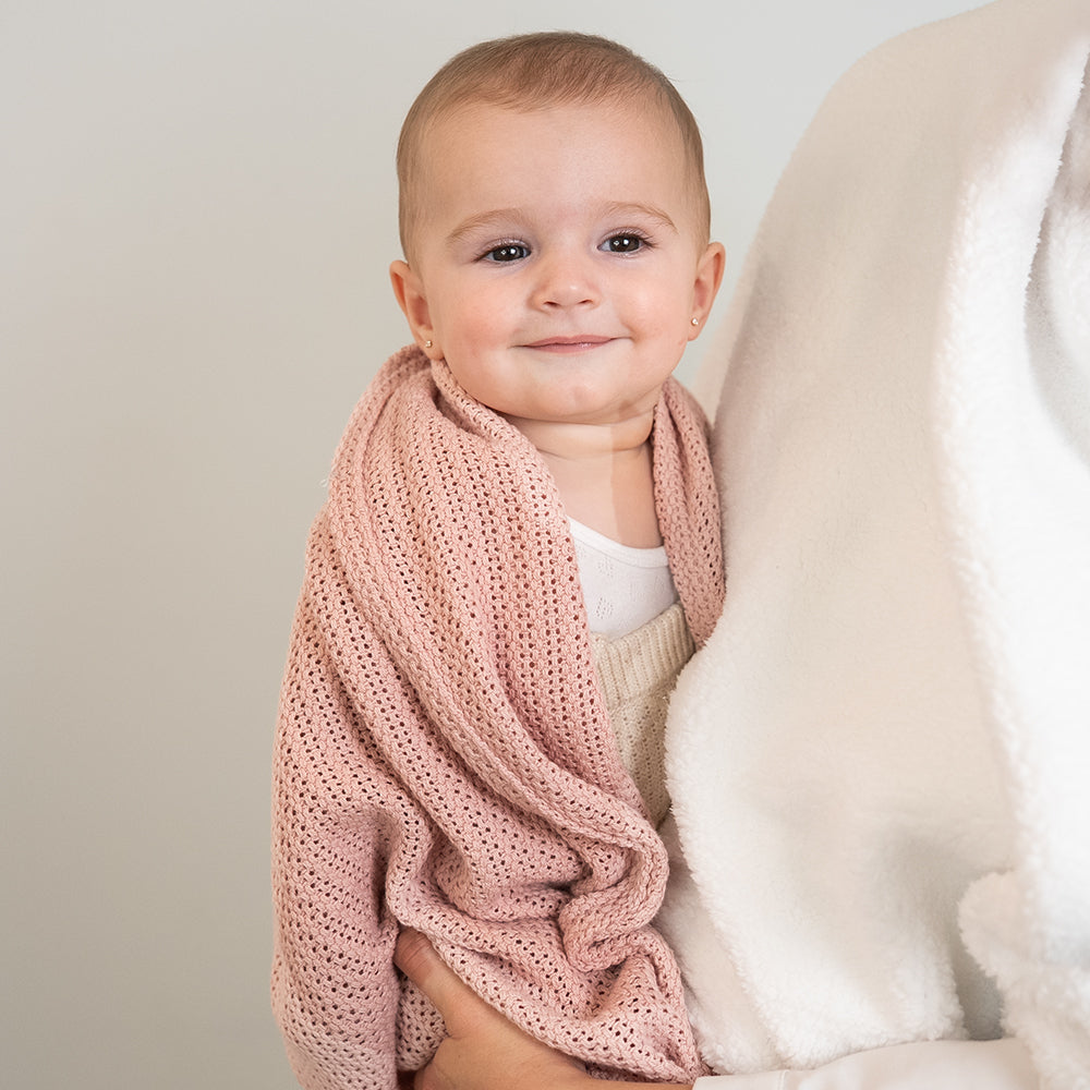 Bassinet Cotton Cellular Blanket - Dusty Pink
