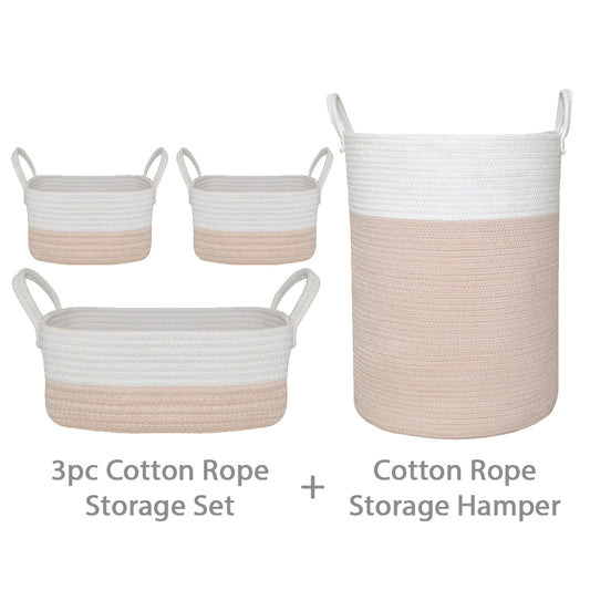 100% Cotton Rope Storage Set Bundle - Blush/White