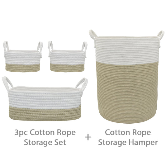 100% Cotton Rope Storage Set Bundle - Natural/White